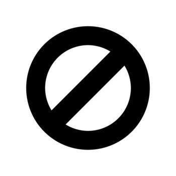 Black circle with diagonal line prohibition symbol for restriction and warning vector
