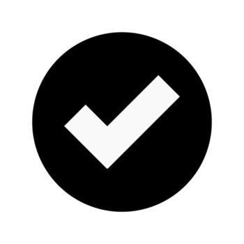 Black circle with white check mark symbol for confirmation and approval vector