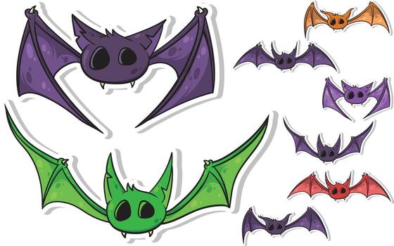 a set of bat stickers with different colors and sizes vector