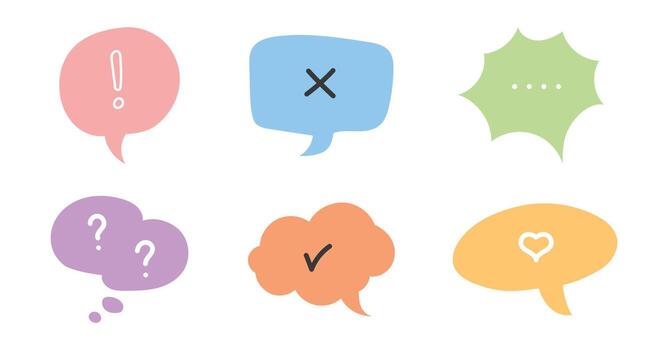 Set of speech bubbles with accept, cross symbol, feedback, warning, like vector