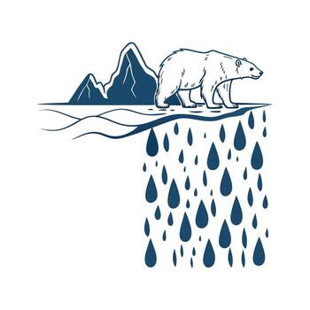 Polar bear standing on the edge of a cliff with rain drops falling from the sky vector