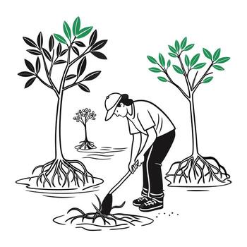 A man is digging roots from a tree vector