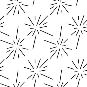 Seamless black and white firework pattern with abstract lines on white background. vector