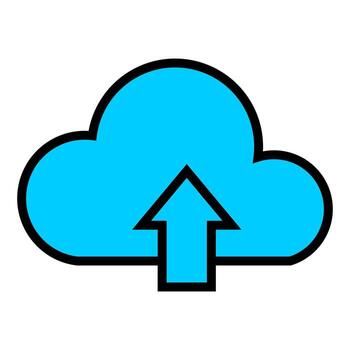 Blue cloud icon with upward arrow, symbolizing upload and data transfer, perfect for cloud computing, digital services, app interfaces, or tech branding assets. vector