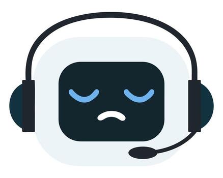 minimalista plano estilo ilustración de un triste ai robot con auriculares vector