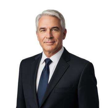 Professional man in suit and tie smiling confidently headshot studio portrait photography isolated on white background photo