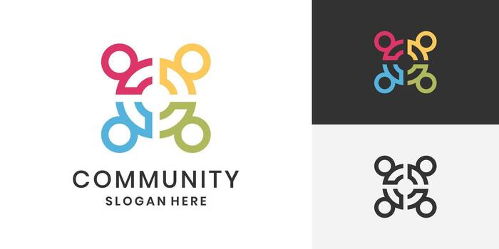 Community logo with people forming a circle, a symbol of unity and teamwork vector