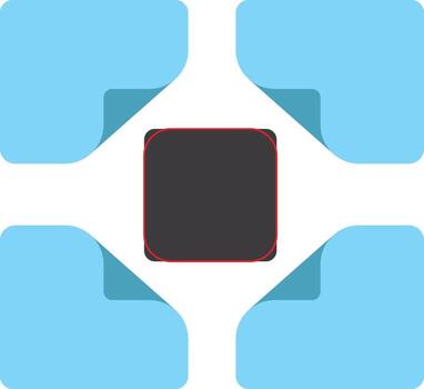 Dark square with red outline surrounded by blue shapes abstract background vector