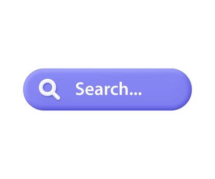 Purple search bar with magnifying glass and text. Technology, web search, online browsing, internet query and user interface concept. 3d icon. Cartoon minimal style. vector