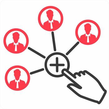 Add User and create icon in red color vector