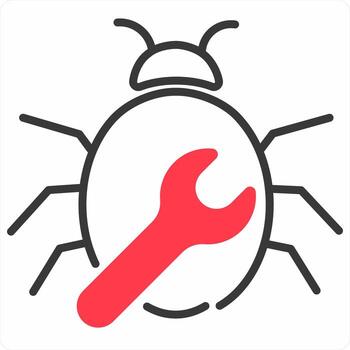 Bug Fixing icon in red color icon vector