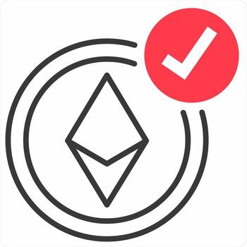 Ethereum Accepted Here icon concept in red color icon vector