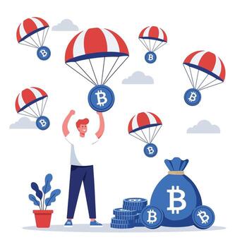 Bitcoin Airdrop Event Cryptocurrency. vector