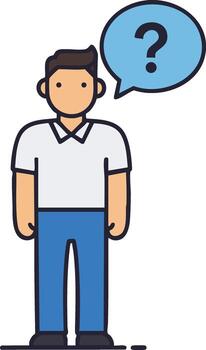 hombre en pie con pregunta marca habla burbuja expresando Confusión o duda ilustración vector