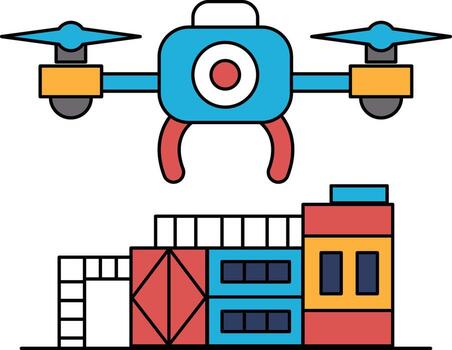 A drone is flying over a city with a large building in the background vector