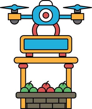 A drone is hovering over a table with apples on it vector