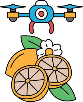 A drawing of a drone and a lemon with a flower on top vector
