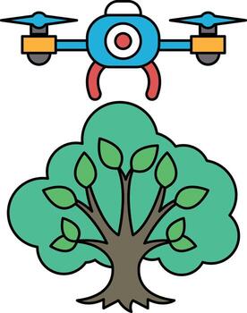 un árbol con un zumbido volador encima eso vector