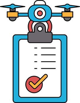 A drone is hovering over a clipboard with a check mark on it vector