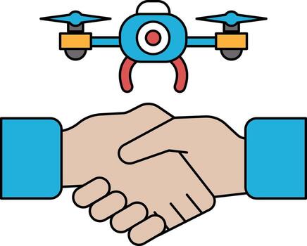 A hand shaking another hand with a drone in the background vector
