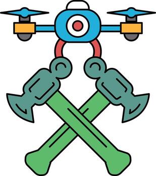 A black and white drawing of a robot with a camera on top vector