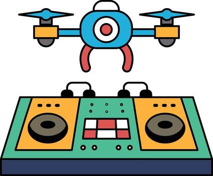 A DJ set up with a drone in the background vector