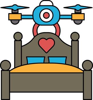 A bed with a heart on it and a drone in the background vector