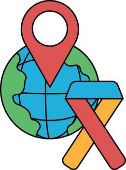 A map of the world is drawn with a red ribbon on it vector
