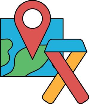 un mapa con un alfiler en eso y un cinta con un cinta en eso vector