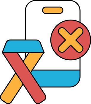 un teléfono con un X en eso y un cinta siguiente a eso vector