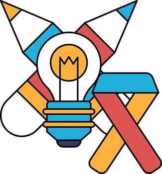 A drawing of a light bulb and a pencil with a ribbon in the background vector
