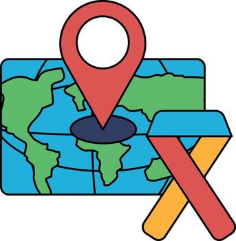 un mapa con un alfiler en eso y un cinta con el palabra cáncer en eso vector
