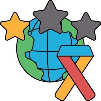 A drawing of a globe with three stars and a ribbon vector