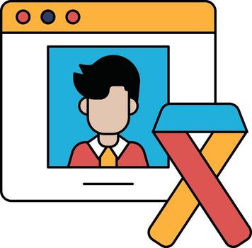 un del hombre cara es mostrado en un computadora pantalla con un cinta siguiente a eso vector