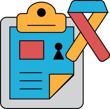 A clipboard with a lock on it and a ribbon on the right side vector
