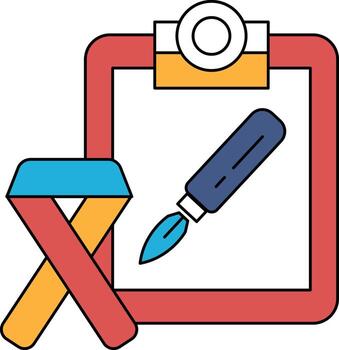 A clipboard with a pen on it and a ribbon on the left side vector