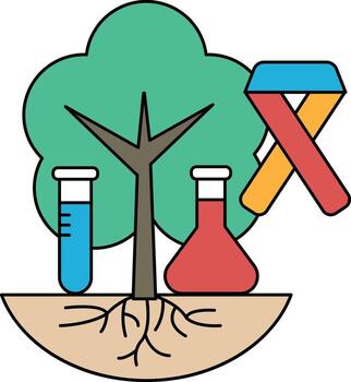 A tree with a ribbon tied to it and a few test tubes vector