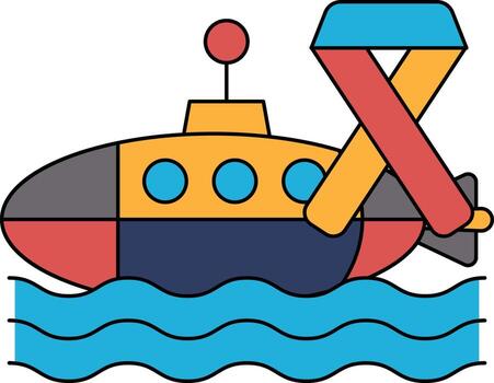 A submarine is floating in the water with a rope attached to it vector