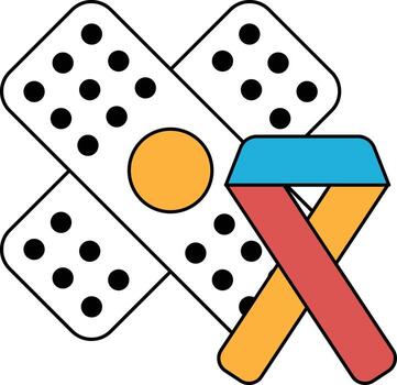 A bandage with a circle in the middle and a ribbon on the right vector