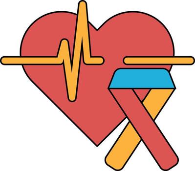 A heart with a line on it and a ribbon next to it vector