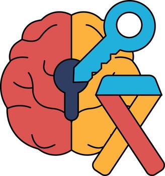 A brain with a keyhole in it and a ribbon next to it vector