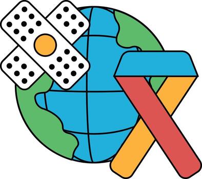 A bandage is on a globe with a cross on it vector