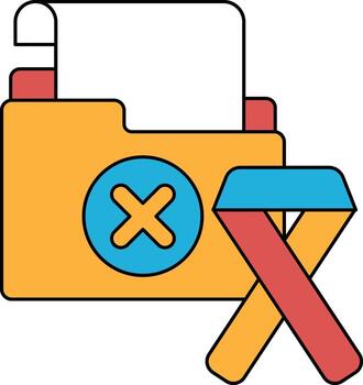 A folder with an X on it and a ribbon on the right side vector