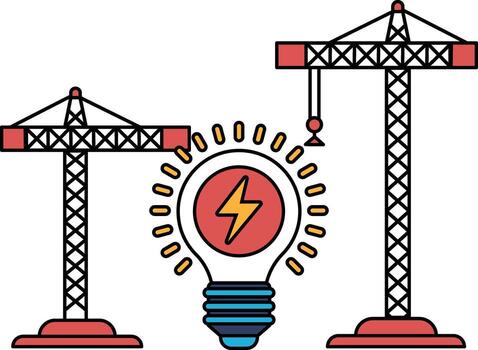 Two cranes are shown with a light bulb in between them vector