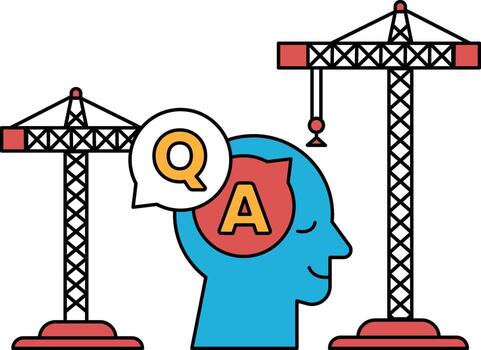 A man's head with a Q and A on it is surrounded by cranes vector