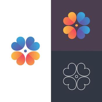Abstract Heart Flower Logo Design in Gradient Color Palette and Outlined Version - Modern Graphic Elements vector