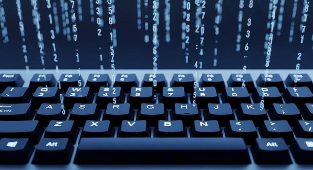 Digital Matrix Falling on Keyboard Concept of Technology, Coding, and Data, information photo