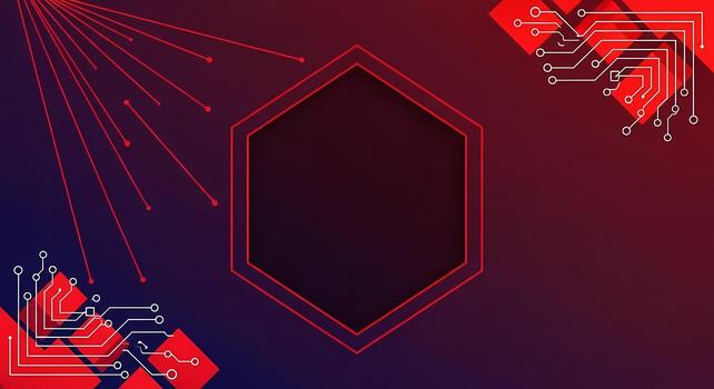 Abstract Technology Background with Circuits, Hexagon and Red Lines, communication photo
