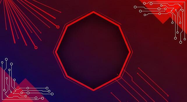 Futuristic Hexagon Tech Background Red Circuit Board Lines on Dark Gradient, abstract background photo