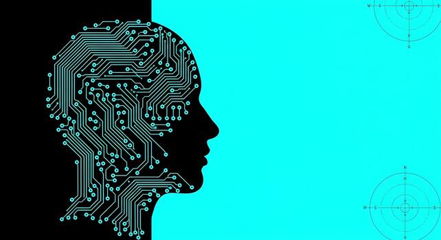 Artificial Intelligence Head Outline with Circuit Board Brain, machine learning photo